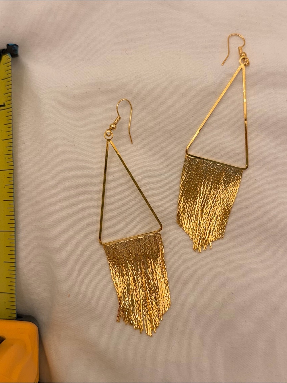 Gold Triangle Fringe Drop Earrings for Women